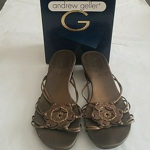 Andrew Geller Bronze Flower Metallic Sandals